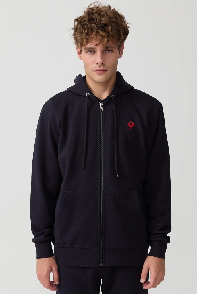 Ducasse : Sweat à Capuche et Fermeture Éclair avec Logo Emblématique du Coq Brodé - 42