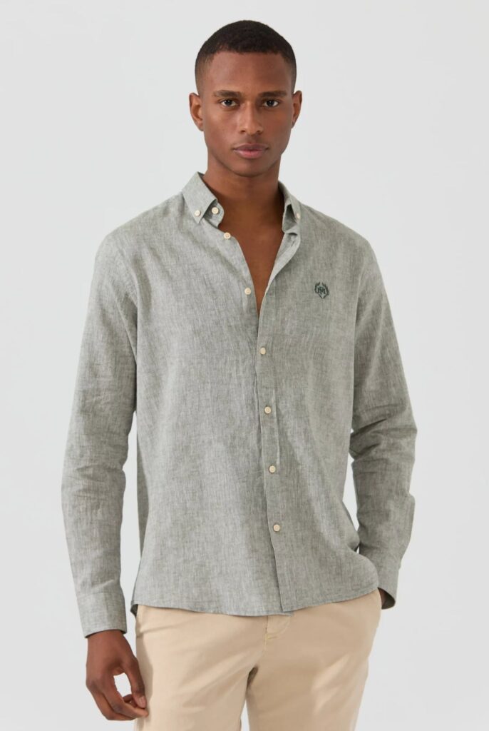 Stéphane : Chemise en Lin Coupe Classique à Manches Longues - 38